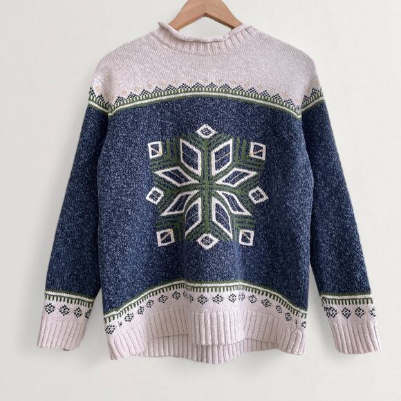 Vintage Cotton Wool Blend Sweater AOP Snowflake Sz S Christmas Mock Neck - Picture 6 of 8